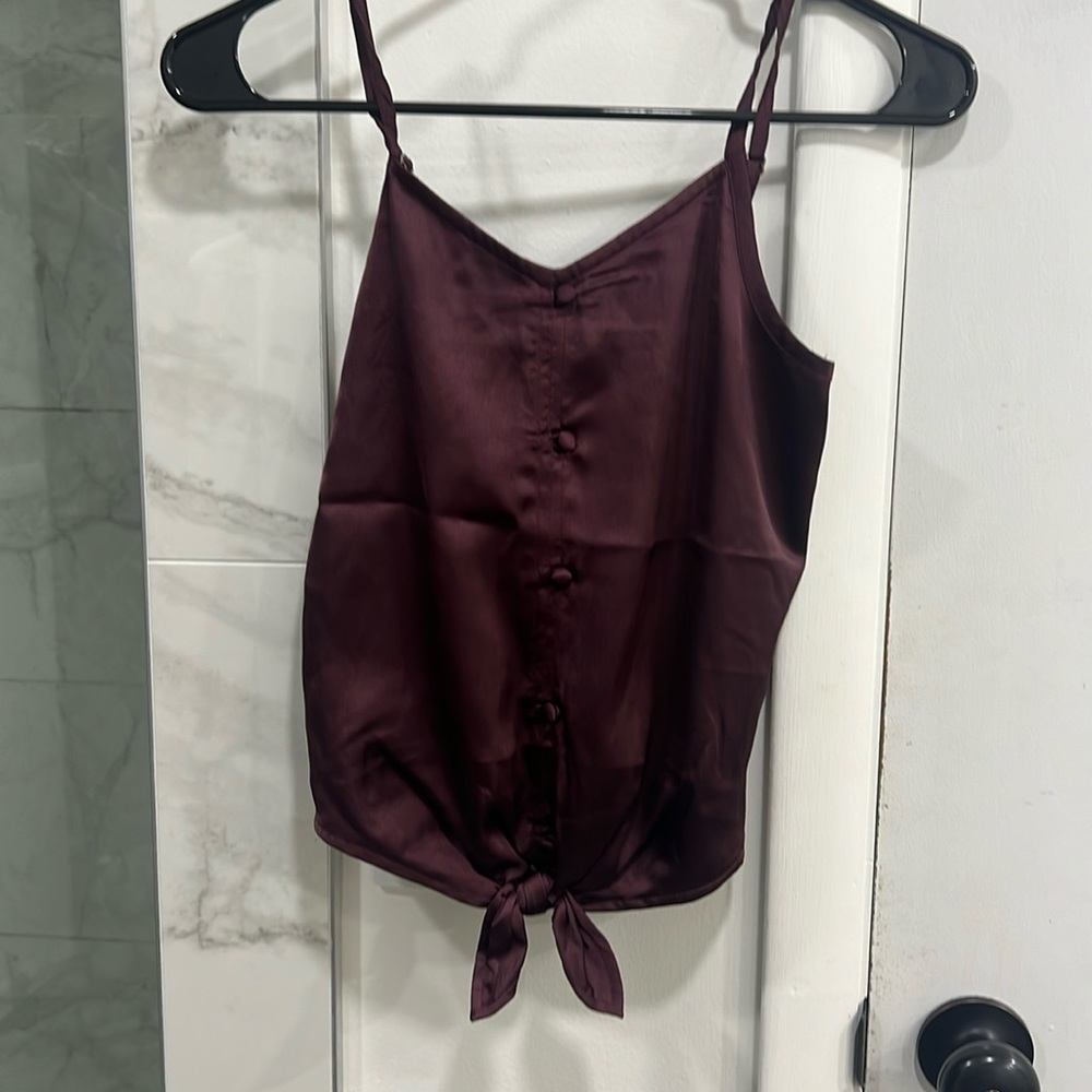 Abercrombie kids maroon satin button down tank top.